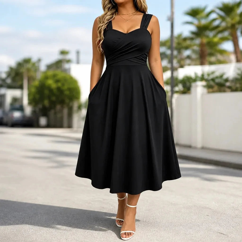 Women's Formal Dress with Sweetheart Neck & Pockets | Midi
