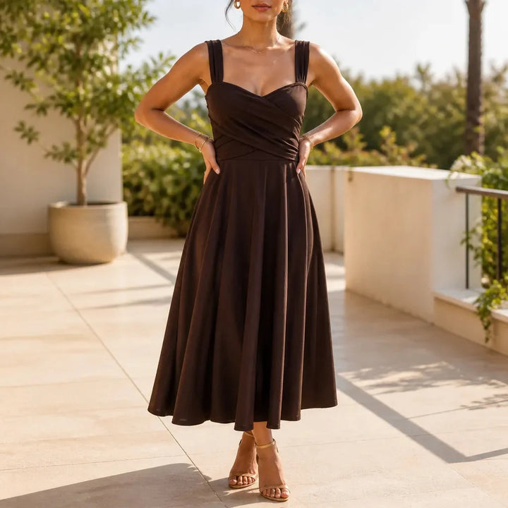 Women's Formal Dress with Sweetheart Neck & Pockets | Midi