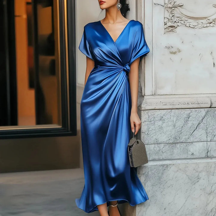 Women’s Formal Dress with Wrap Front & V-Neck | Midi