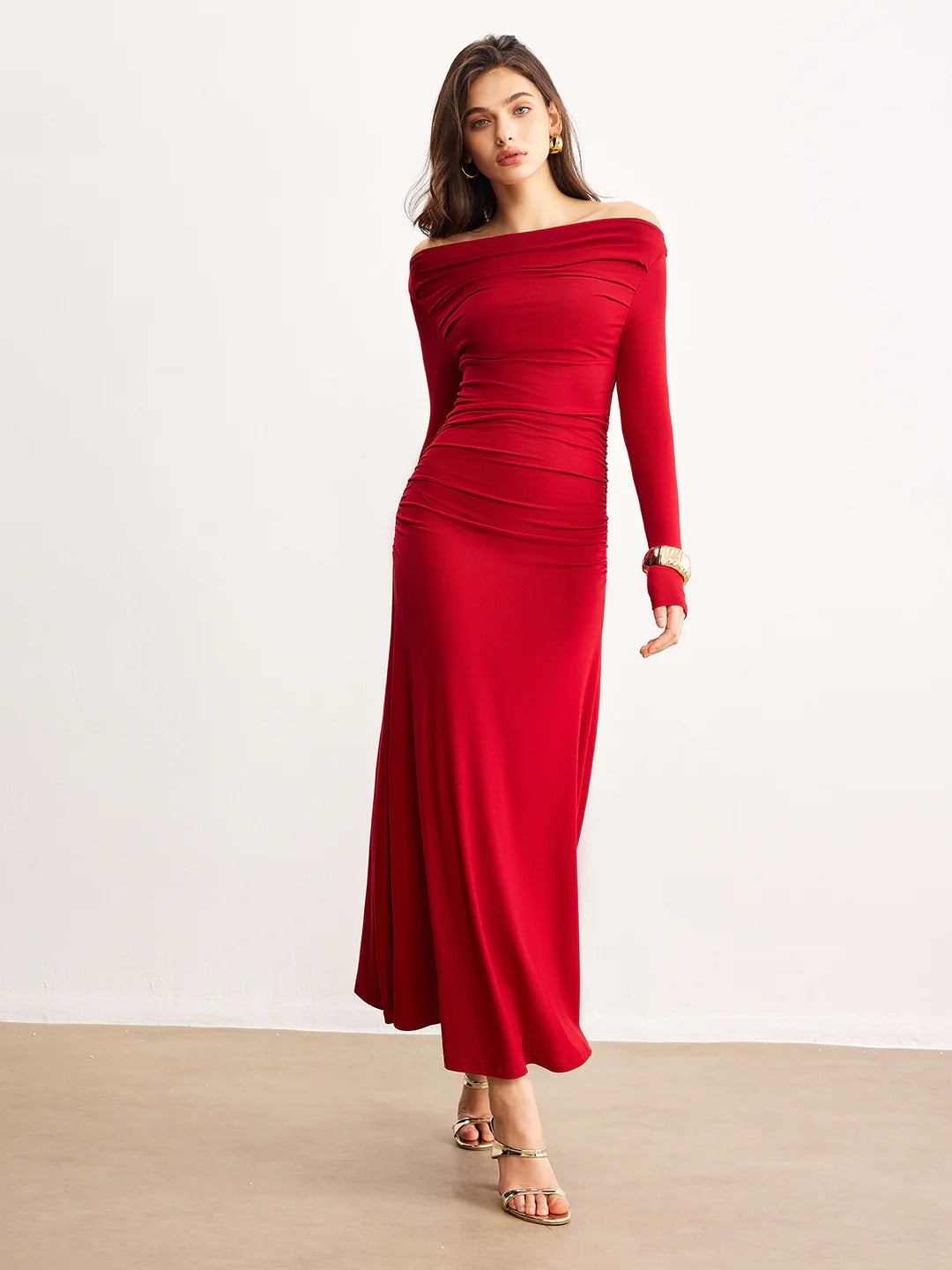 Women's Formal Long Sleeve Dress with Off Shoulder | Maxi