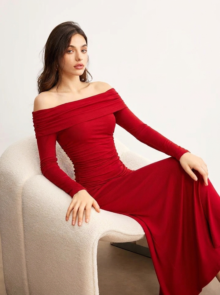Women's Formal Long Sleeve Dress with Off Shoulder | Maxi