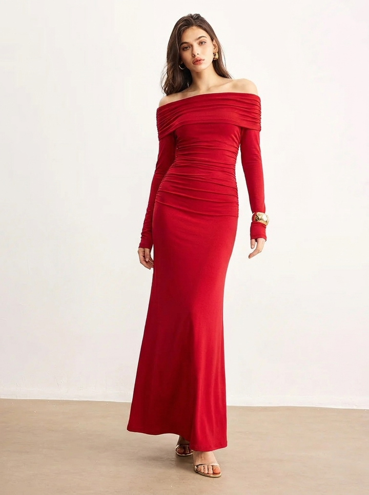 Women's Formal Long Sleeve Dress with Off Shoulder | Maxi