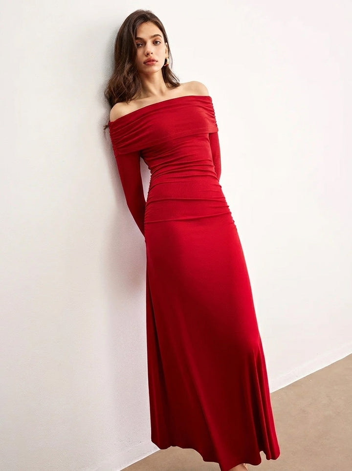 Women's Formal Long Sleeve Dress with Off Shoulder | Maxi