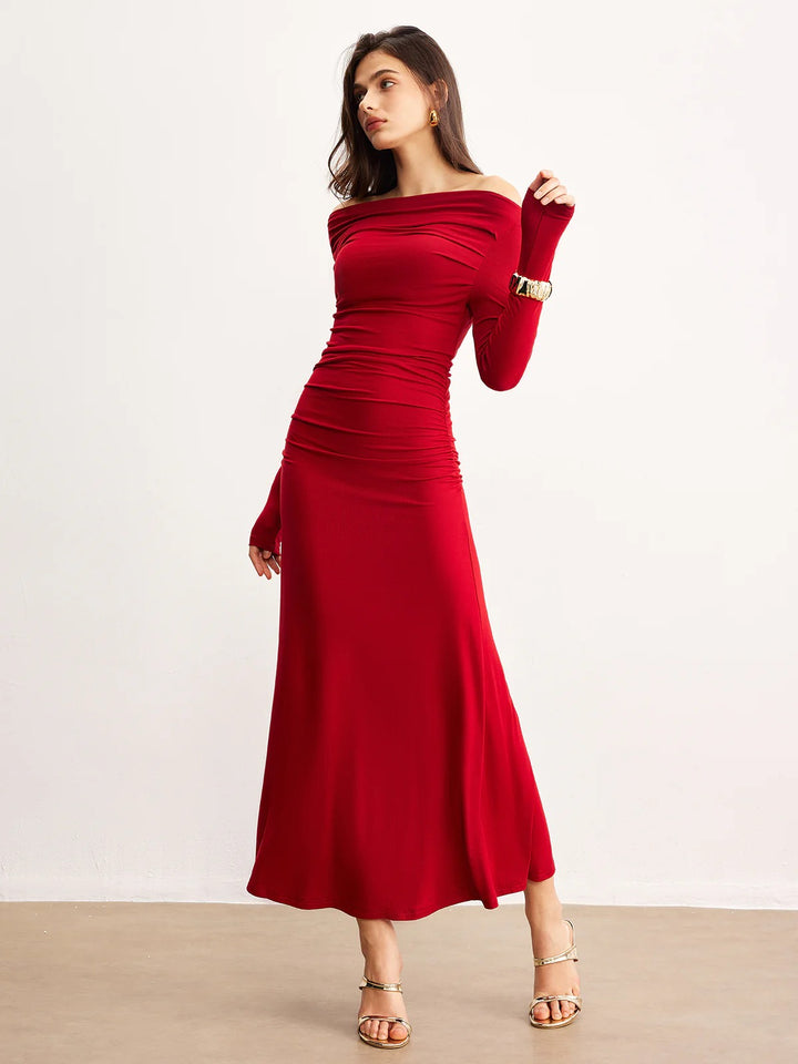 Women's Formal Long Sleeve Dress with Off Shoulder | Maxi