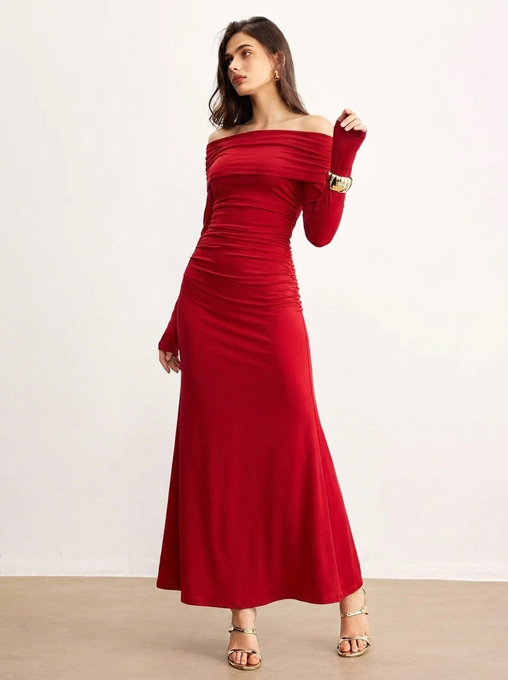 Women's Formal Long Sleeve Dress with Off Shoulder | Maxi
