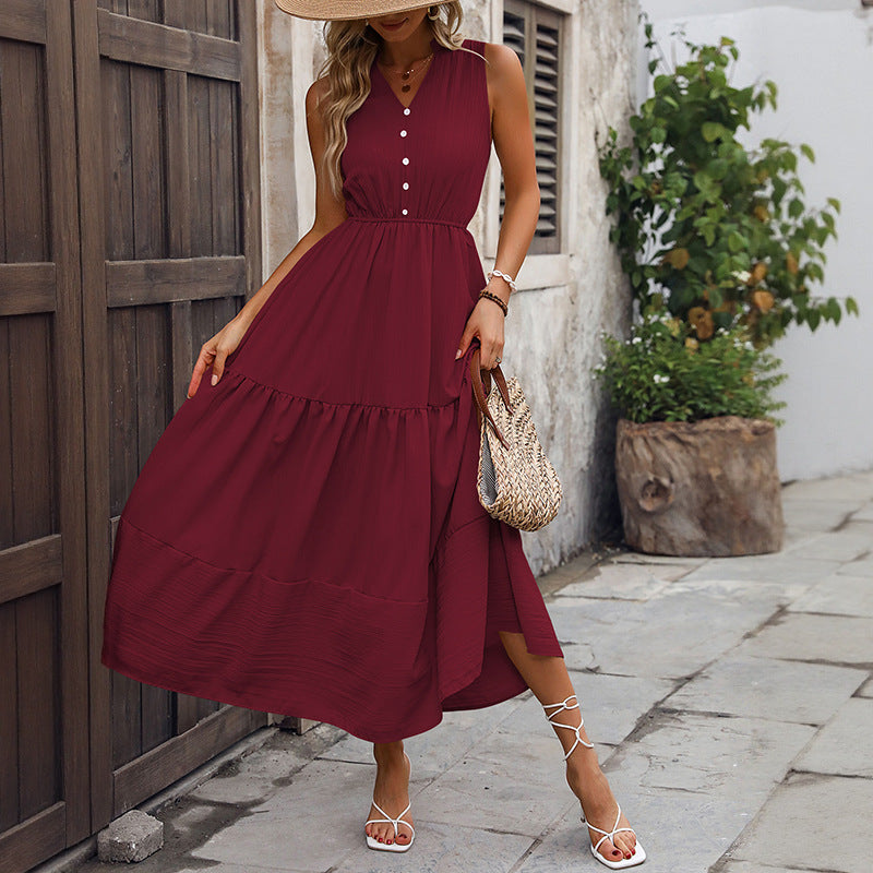 Women's Formal Sundress Sleeveless & Stand-Collar | Tiered
