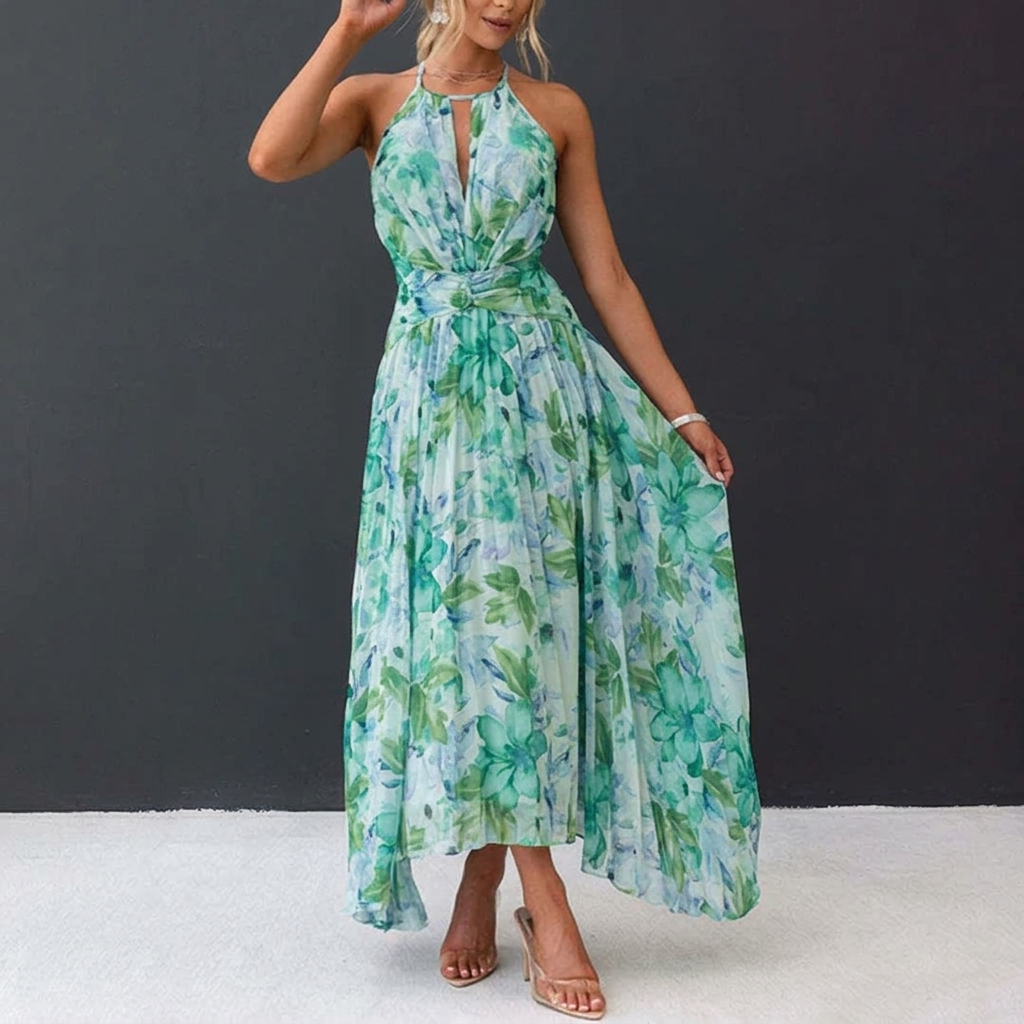 Women's Formal Sundress with Floral Print | Pleated