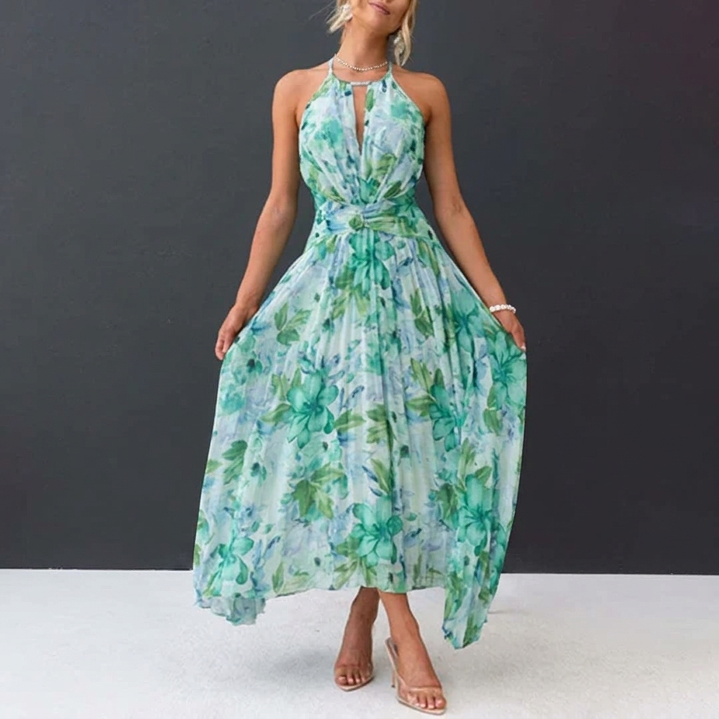 Women's Formal Sundress with Floral Print | Pleated