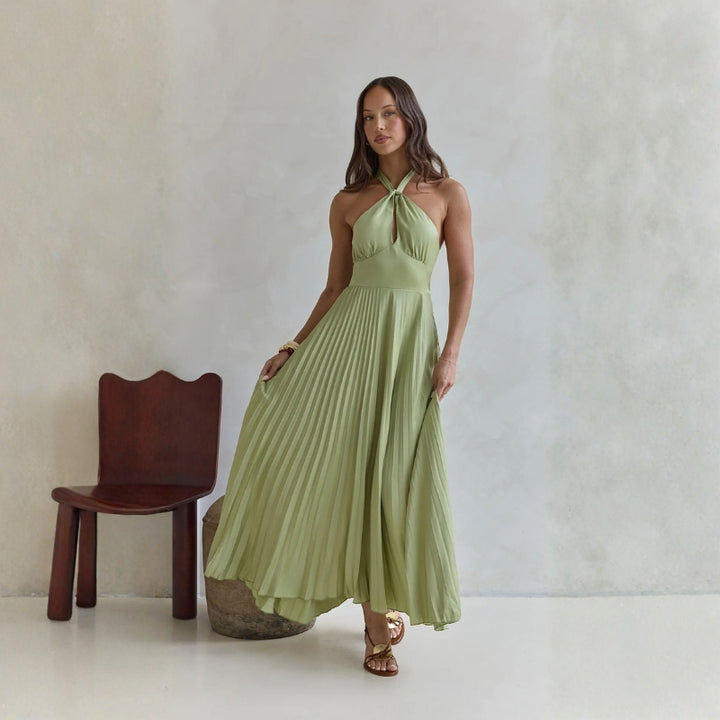Women's Formal Sundress with Halter Neck | Pleated
