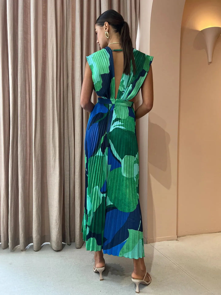Women's Formal Sundress with Pleated Skirt | Deep V-Neck