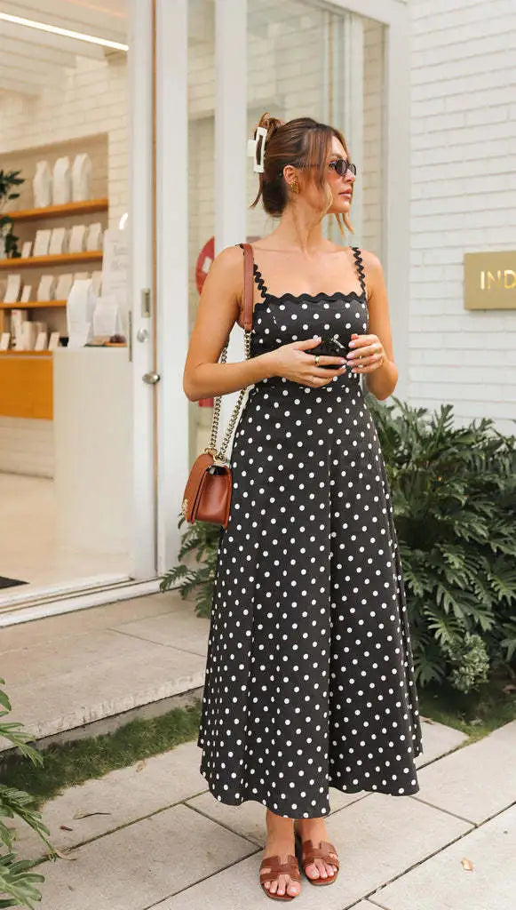 Women's Formal Sundress with Polka Dot Print | Midi