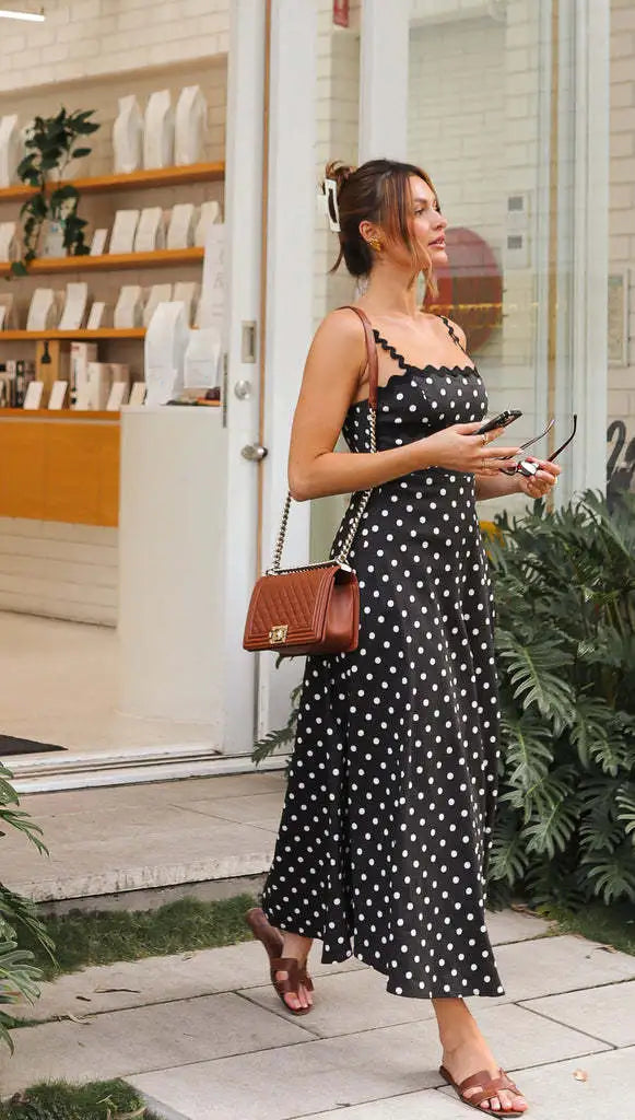 Women's Formal Sundress with Polka Dot Print | Midi