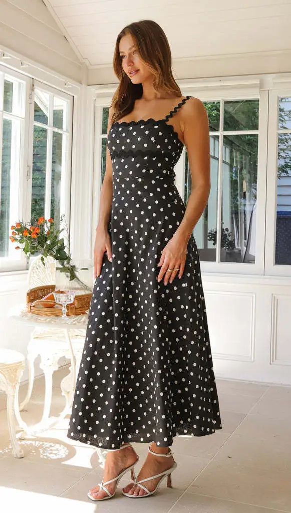 Women's Formal Sundress with Polka Dot Print | Midi