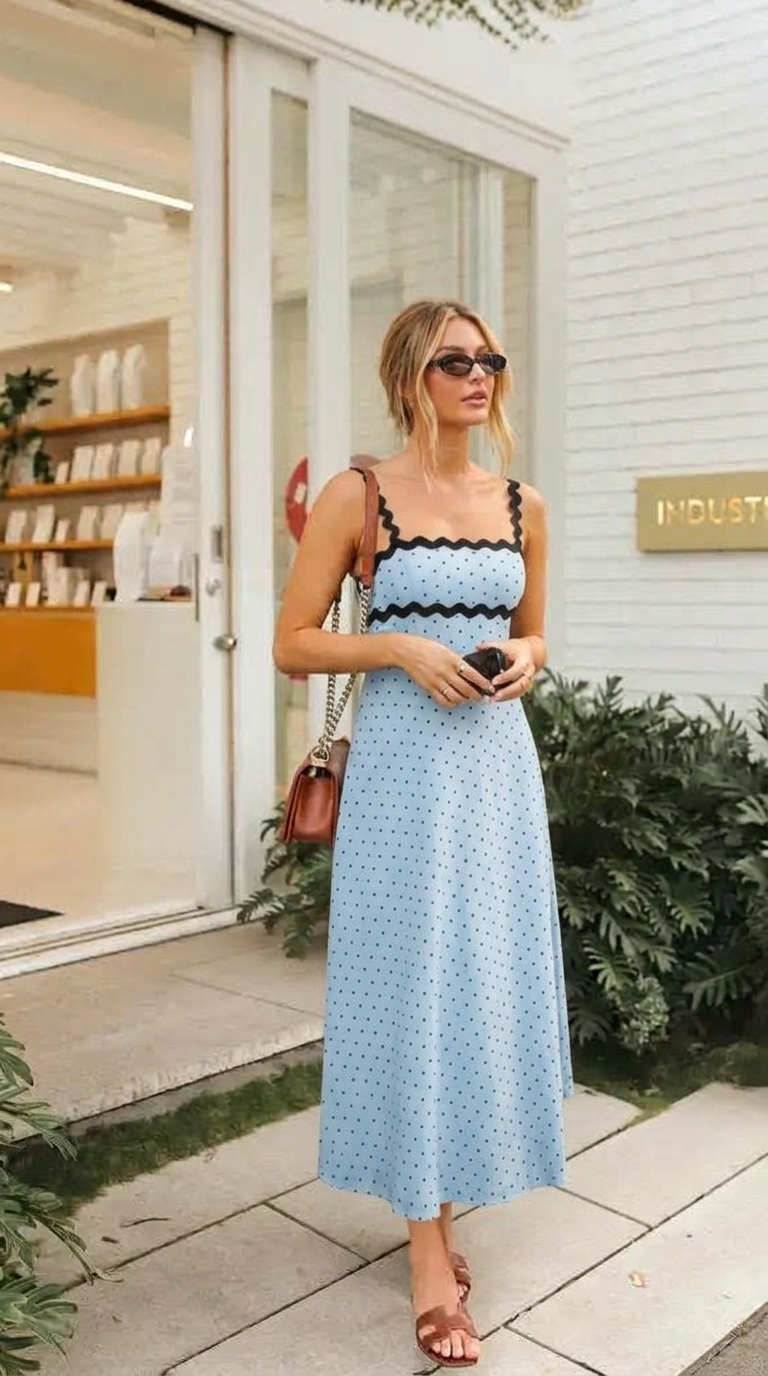 Women's Formal Sundress with Polka Dot Print | Midi