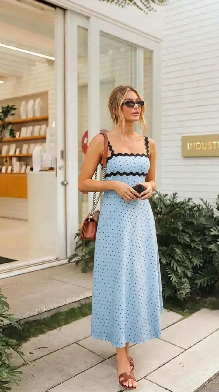 Women's Formal Sundress with Polka Dot Print | Midi