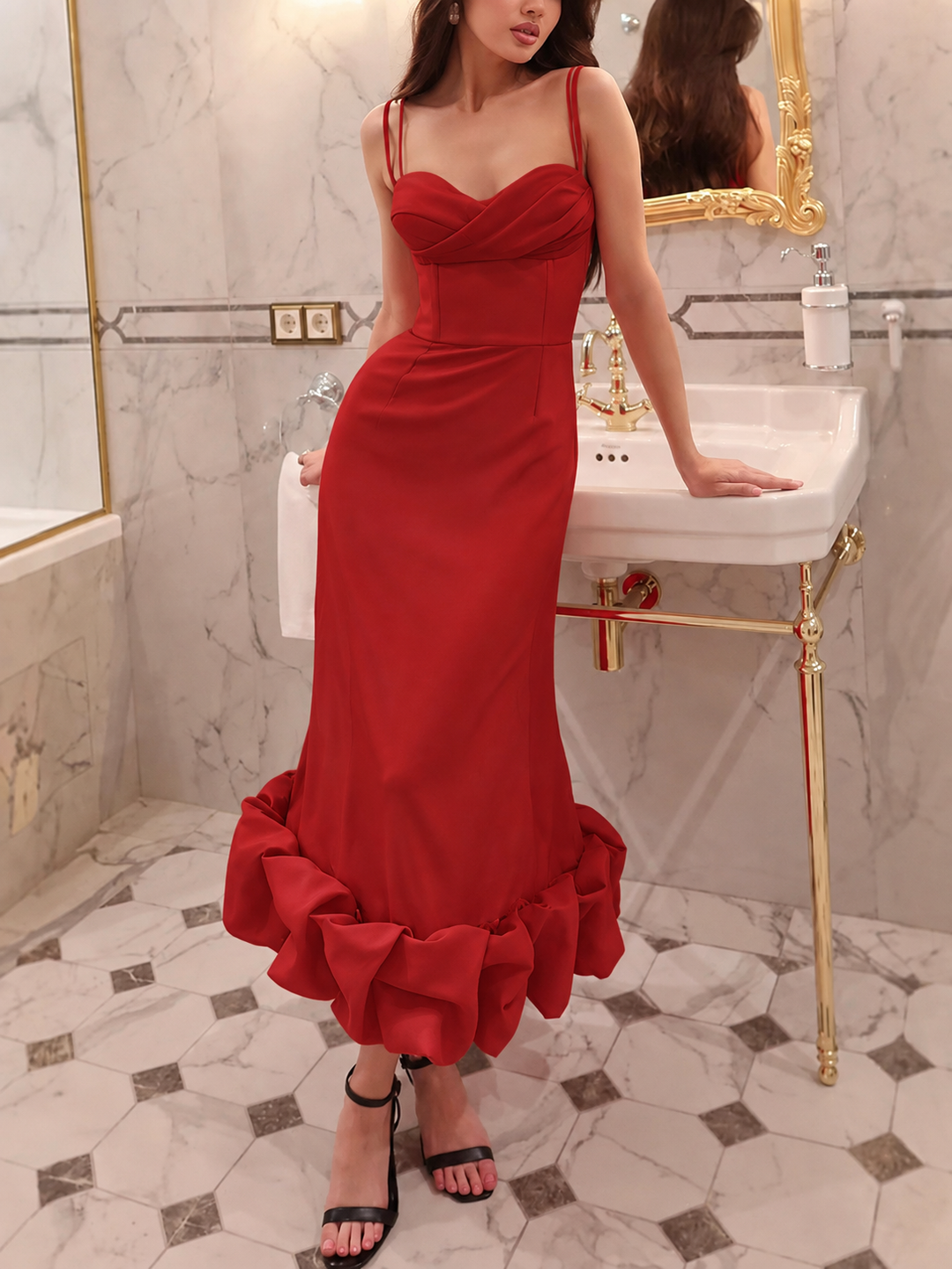 Women's Formal Sundress with Ruffle Hem | Sweetheart Neck