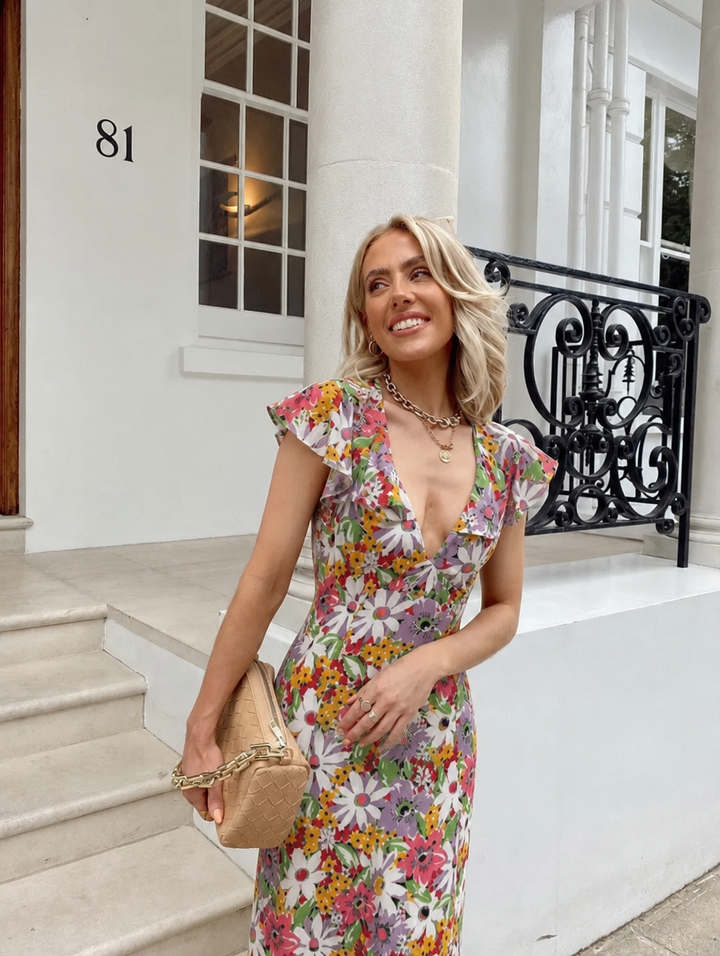 Women's Formal Sundress with Ruffle Sleeves | Floral