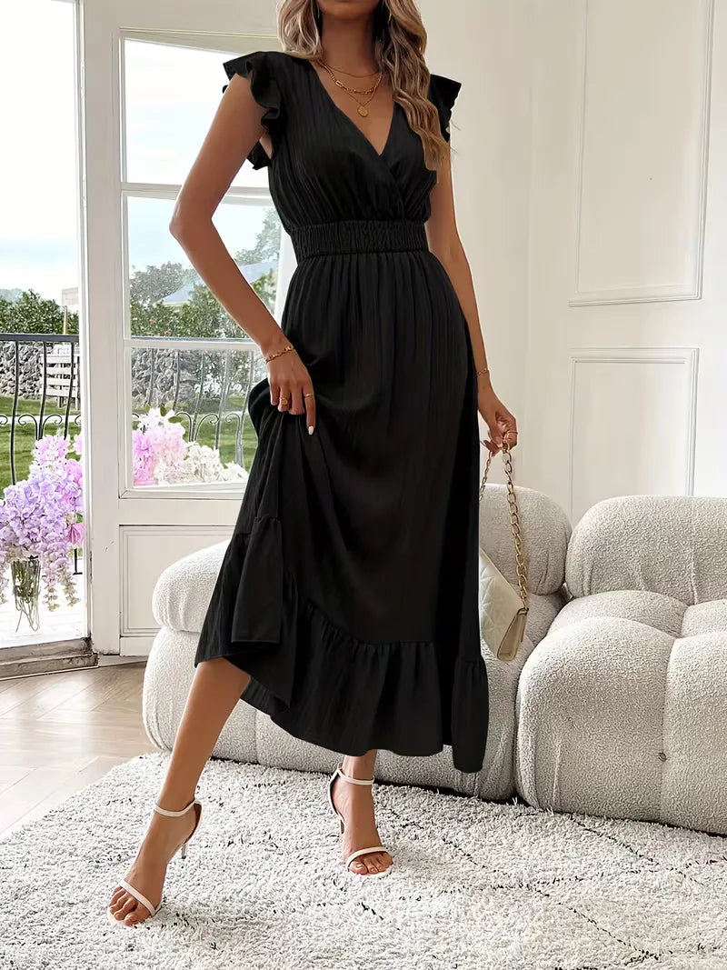 Women's Formal Sundress with Ruffle Sleeves | Smocked Waist