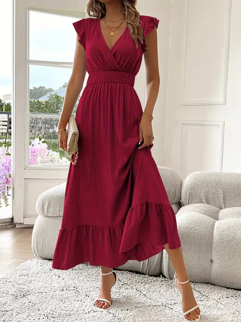 Women's Formal Sundress with Ruffle Sleeves | Smocked Waist