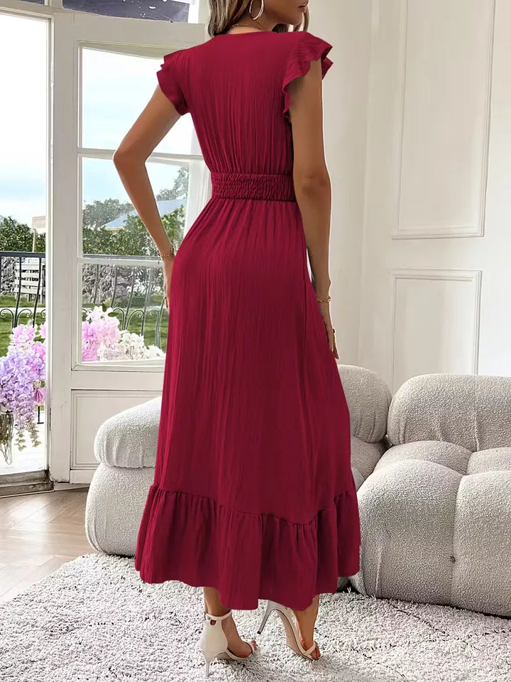 Women's Formal Sundress with Ruffle Sleeves | Smocked Waist