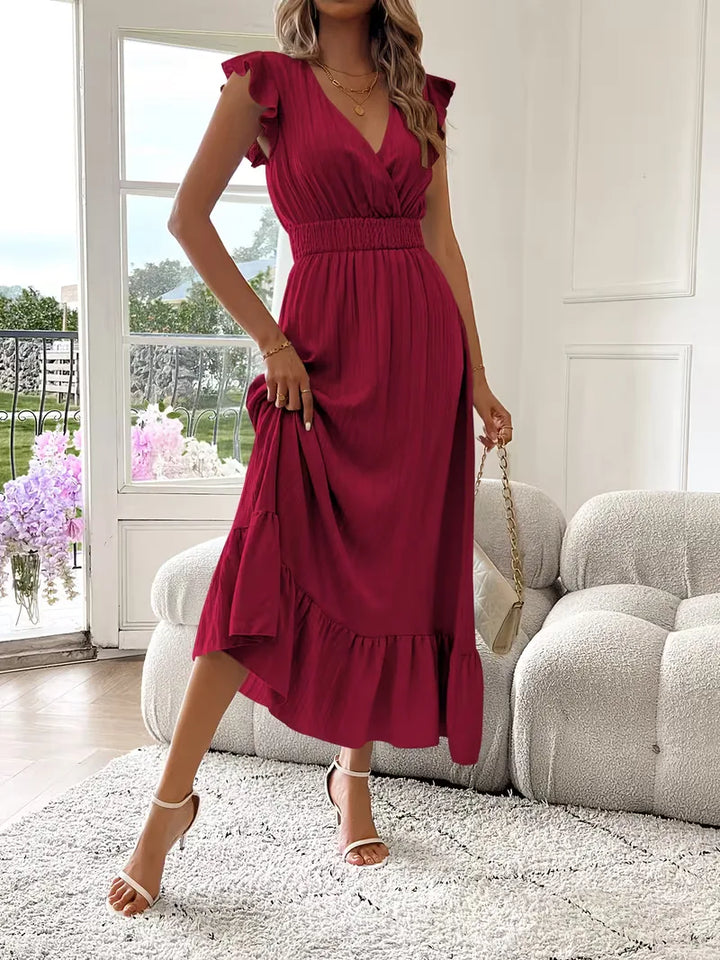 Women's Formal Sundress with Ruffle Sleeves | Smocked Waist