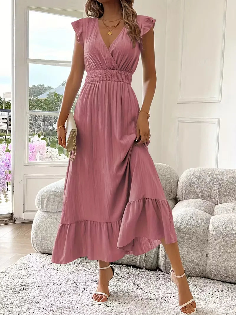 Women's Formal Sundress with Ruffle Sleeves | Smocked Waist