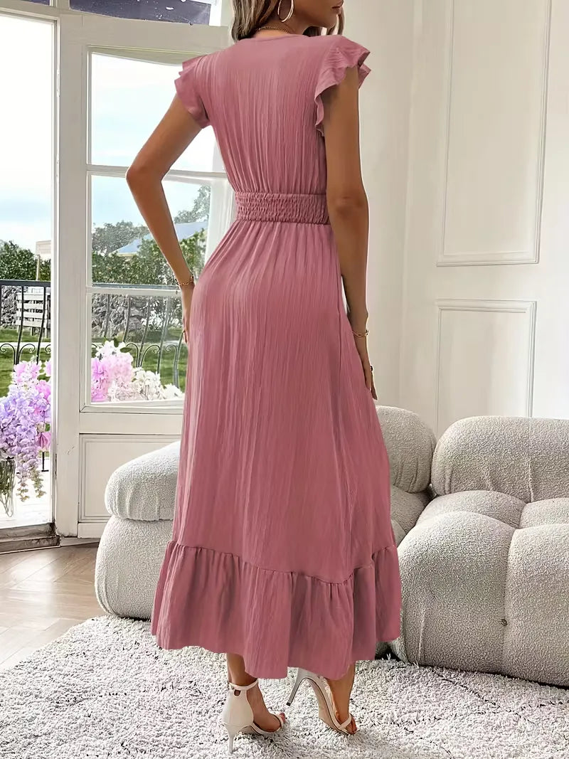 Women's Formal Sundress with Ruffle Sleeves | Smocked Waist