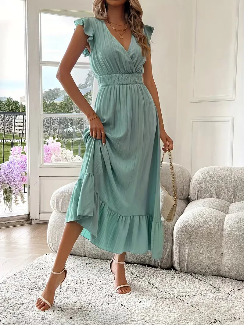 Women's Formal Sundress with Ruffle Sleeves | Smocked Waist
