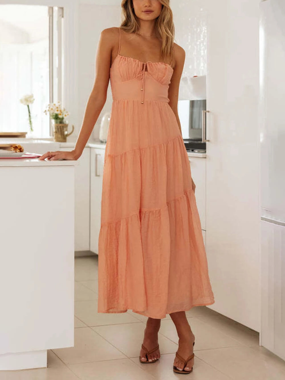 Women's Formal Sundress with Tie Front | Tiered Skirt