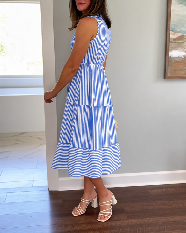 Women's Formal Sundress with V-Neck Collar | Midi