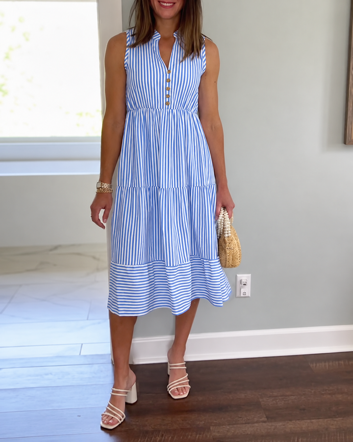 Women's Formal Sundress with V-Neck Collar | Midi