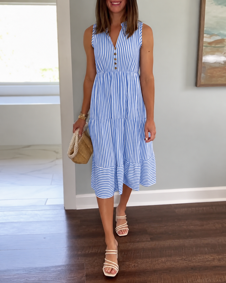 Women's Formal Sundress with V-Neck Collar | Midi