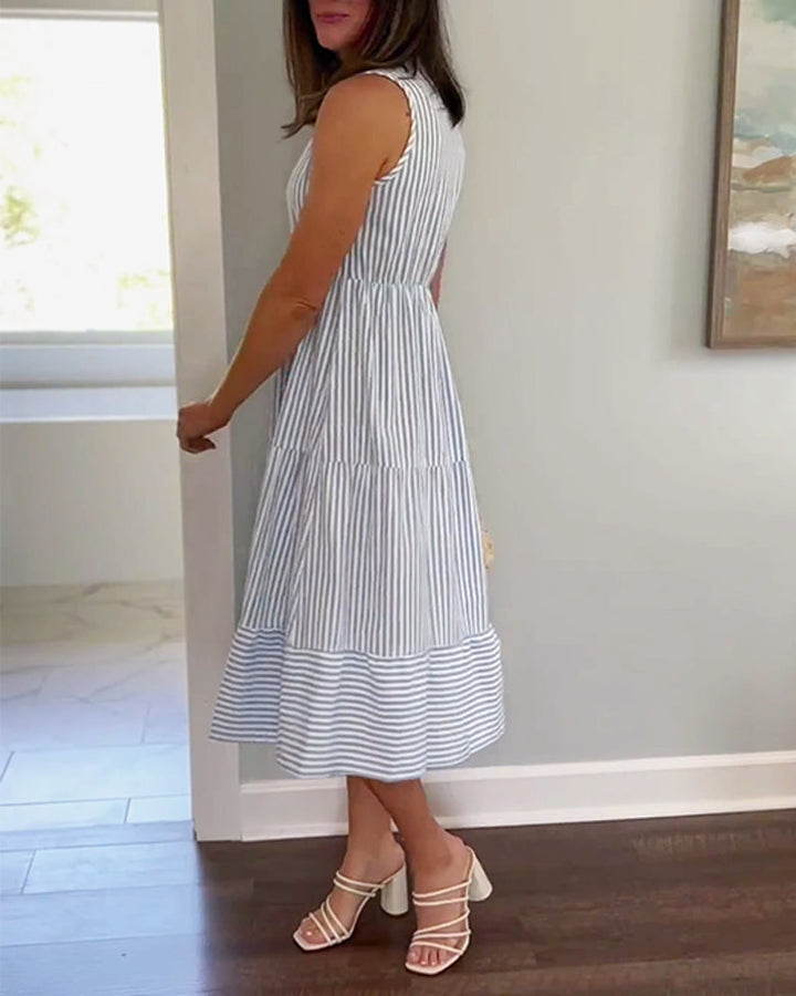 Women's Formal Sundress with V-Neck Collar | Midi