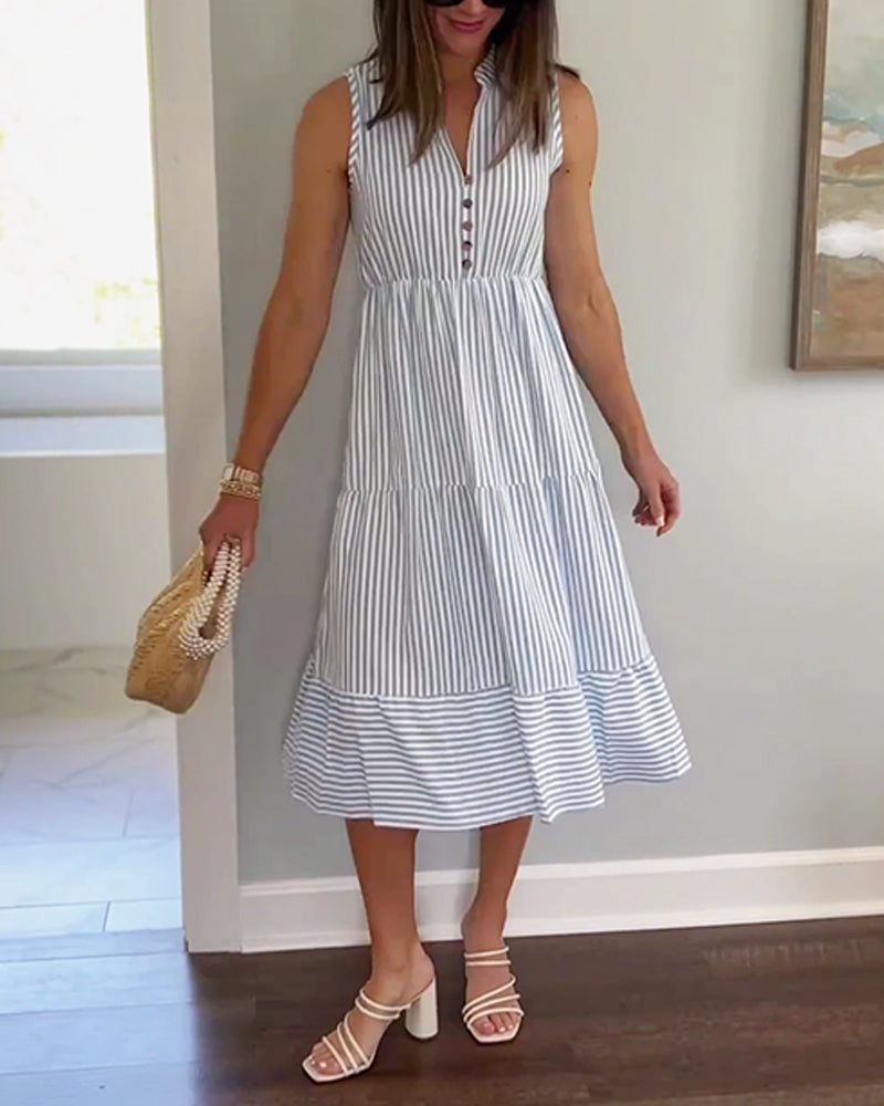 Women's Formal Sundress with V-Neck Collar | Midi
