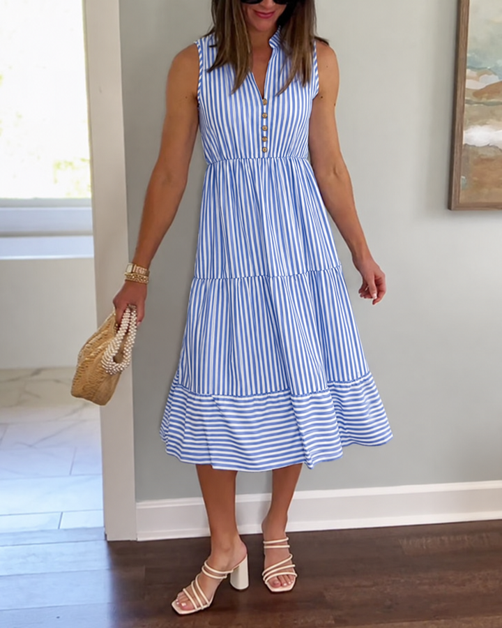 Women's Formal Sundress with V-Neck Collar | Midi
