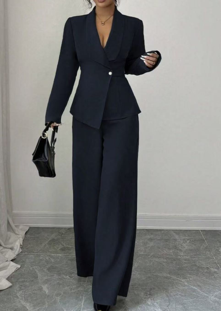 Women's Formal Workwear Set with Fitted Blazer | Wide Leg