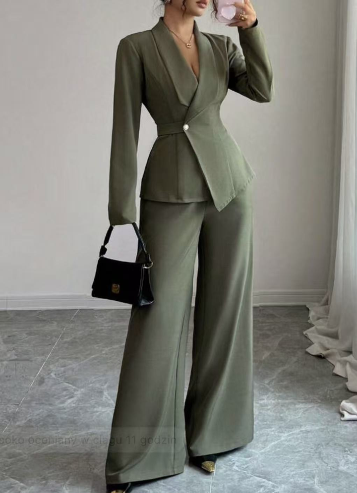 Women's Formal Workwear Set with Fitted Blazer | Wide Leg