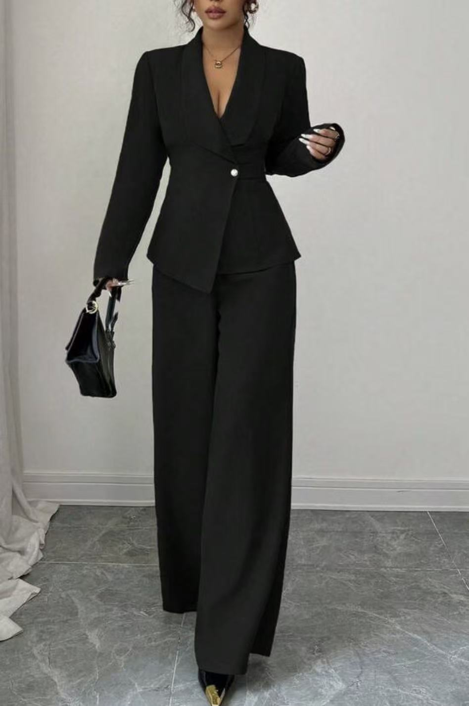 Women's Formal Workwear Set with Fitted Blazer | Wide Leg