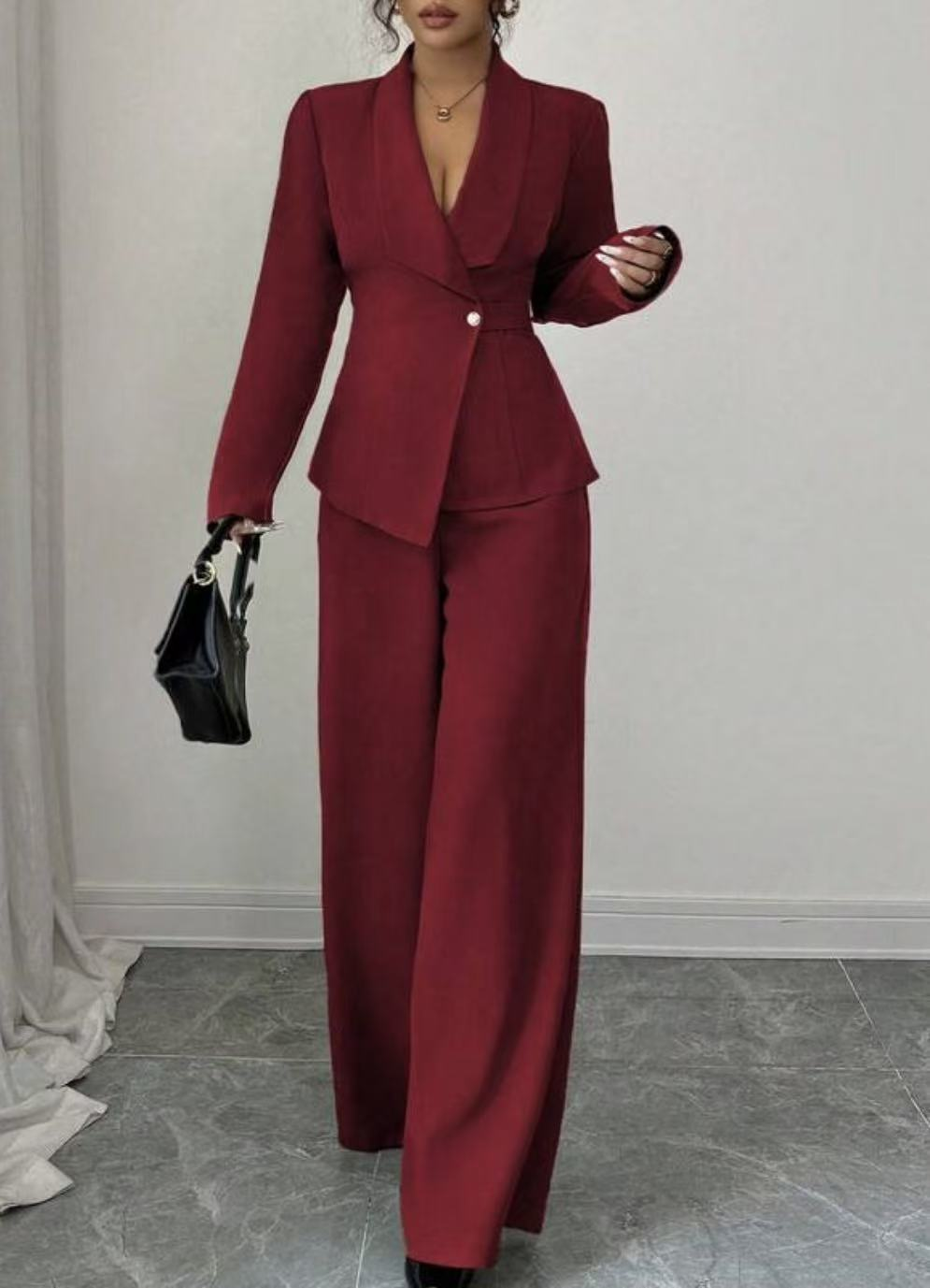 Women's Formal Workwear Set with Fitted Blazer | Wide Leg