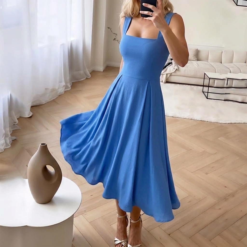 Women's Graduation Dress Square Neck | A-Line Midi
