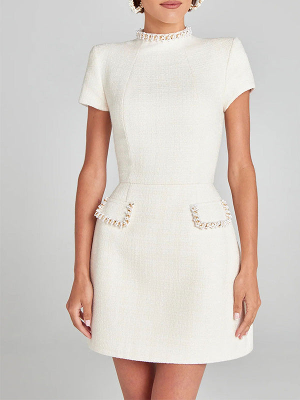 Women’s Graduation Dress with Beaded Trim & Pockets | Mini
