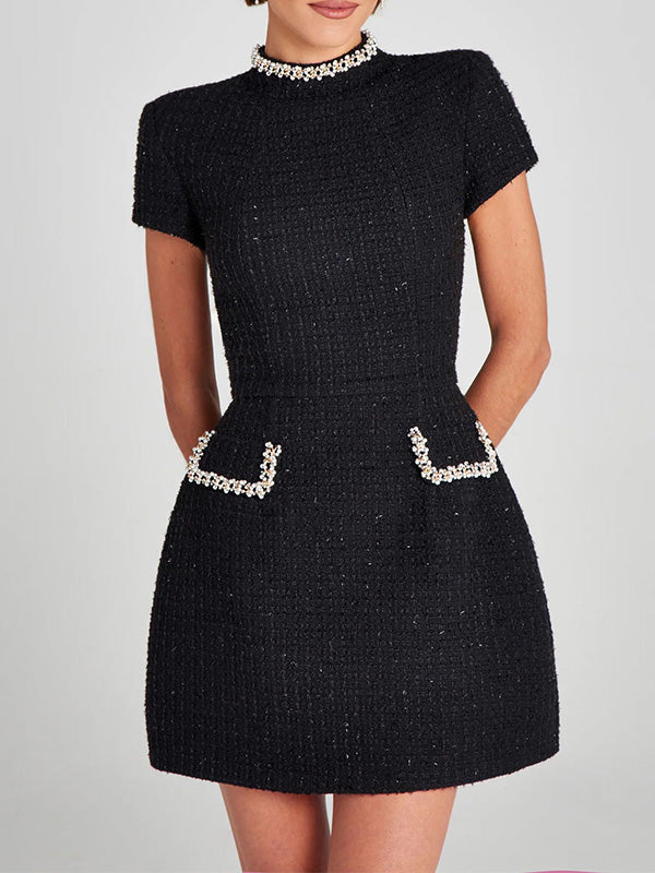 Women’s Graduation Dress with Beaded Trim & Pockets | Mini