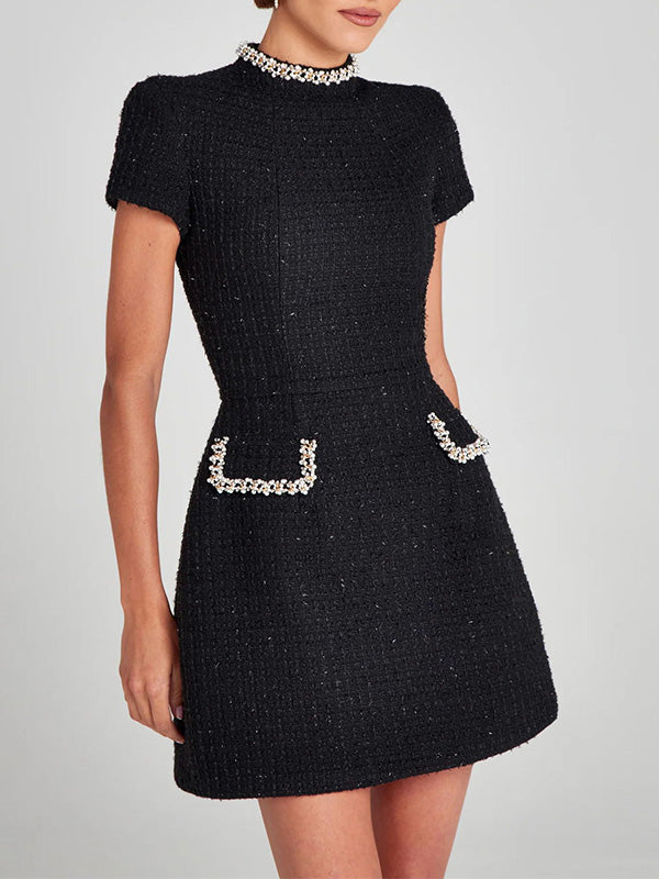 Women’s Graduation Dress with Beaded Trim & Pockets | Mini