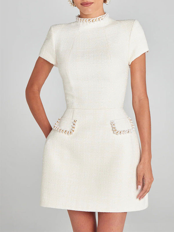 Women’s Graduation Dress with Beaded Trim & Pockets | Mini