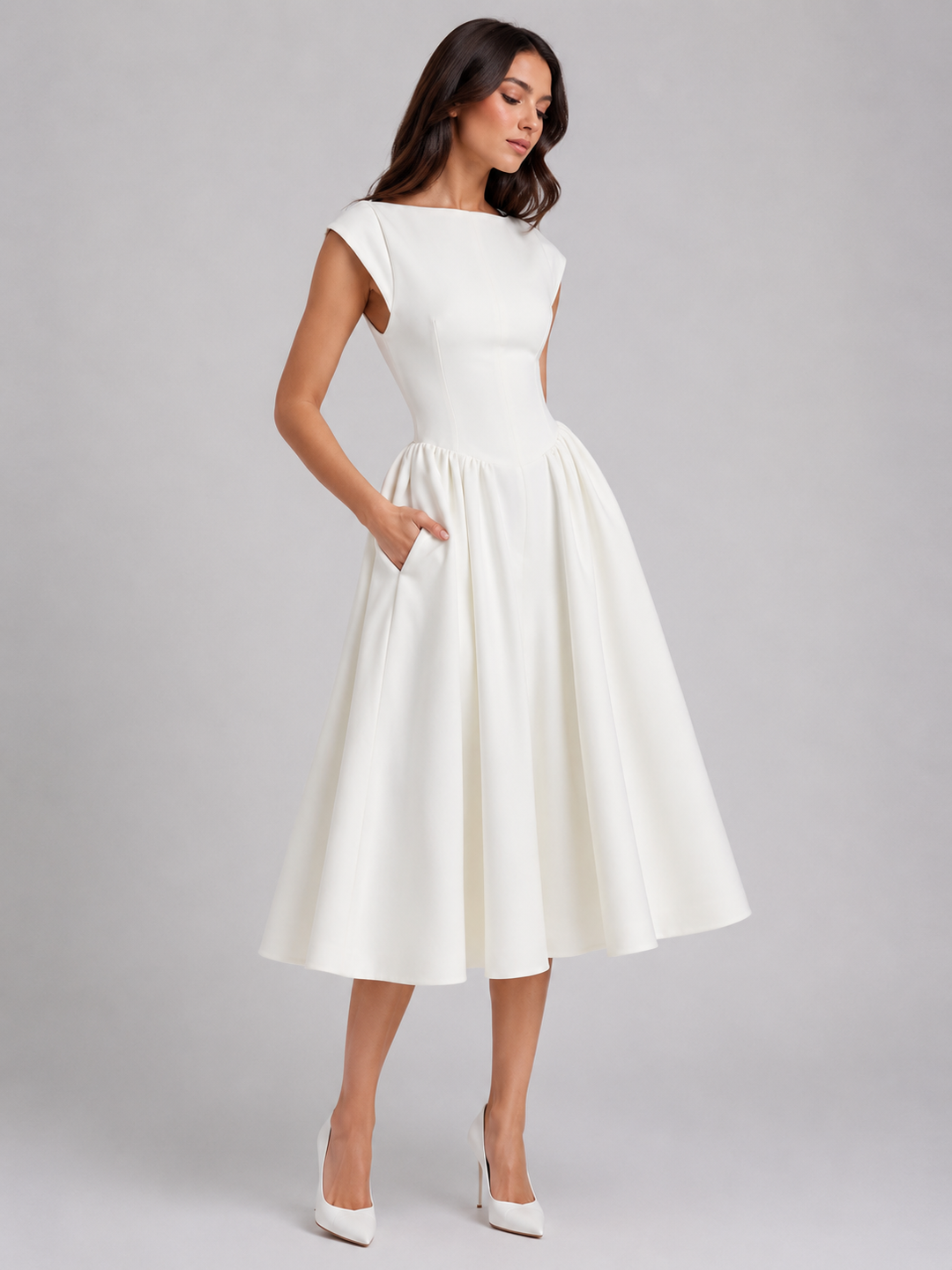 Women's Graduation Dress with Boat Neck & Open Back | Midi
