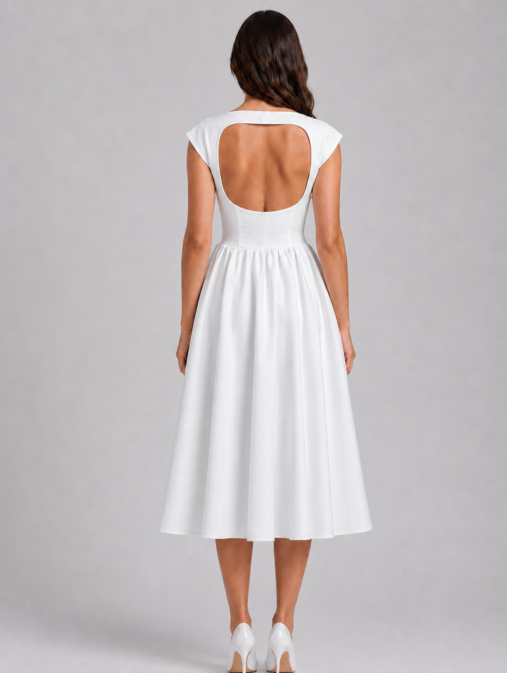Women's Graduation Dress with Boat Neck & Open Back | Midi