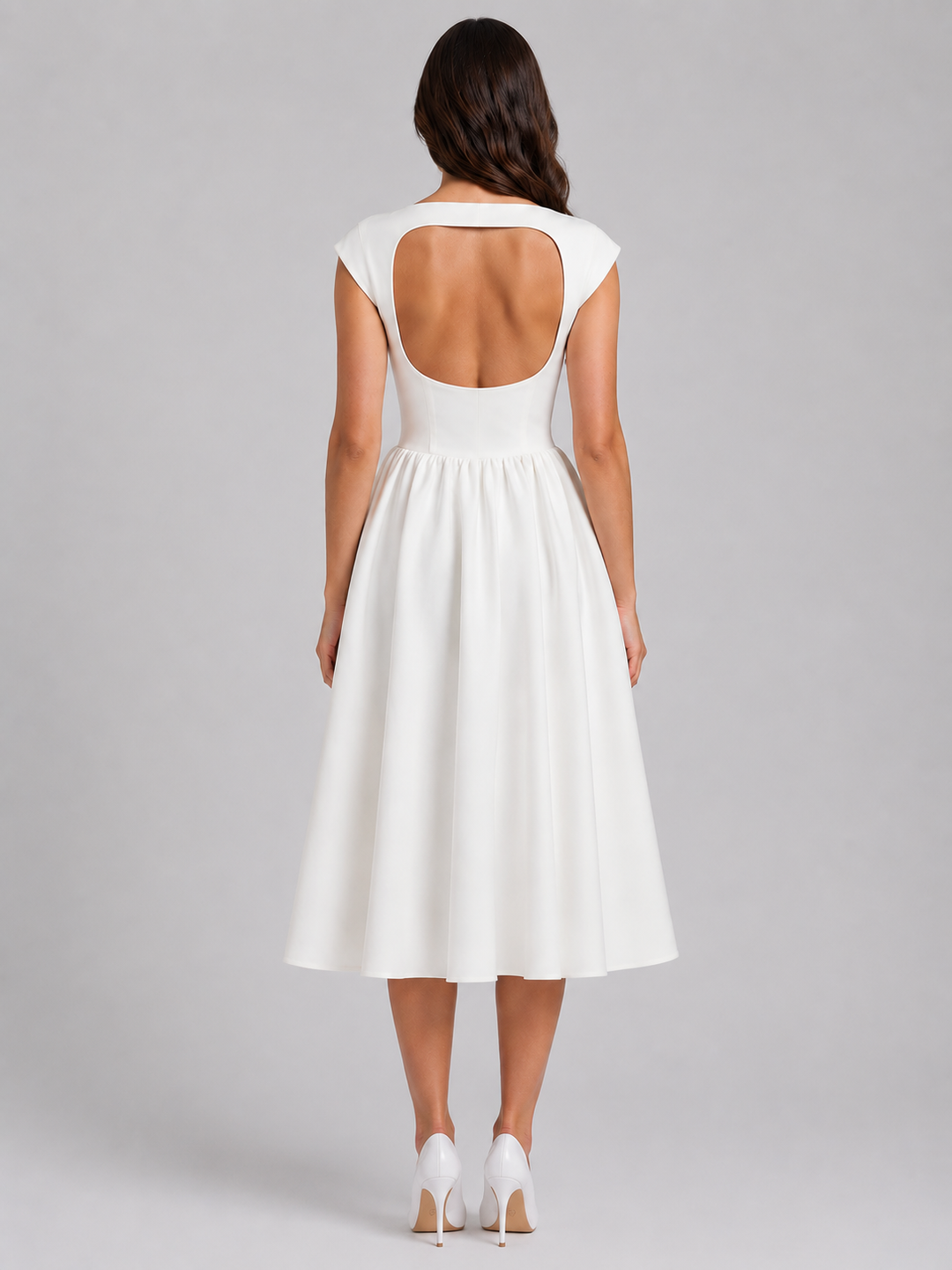 Women's Graduation Dress with Boat Neck & Open Back | Midi