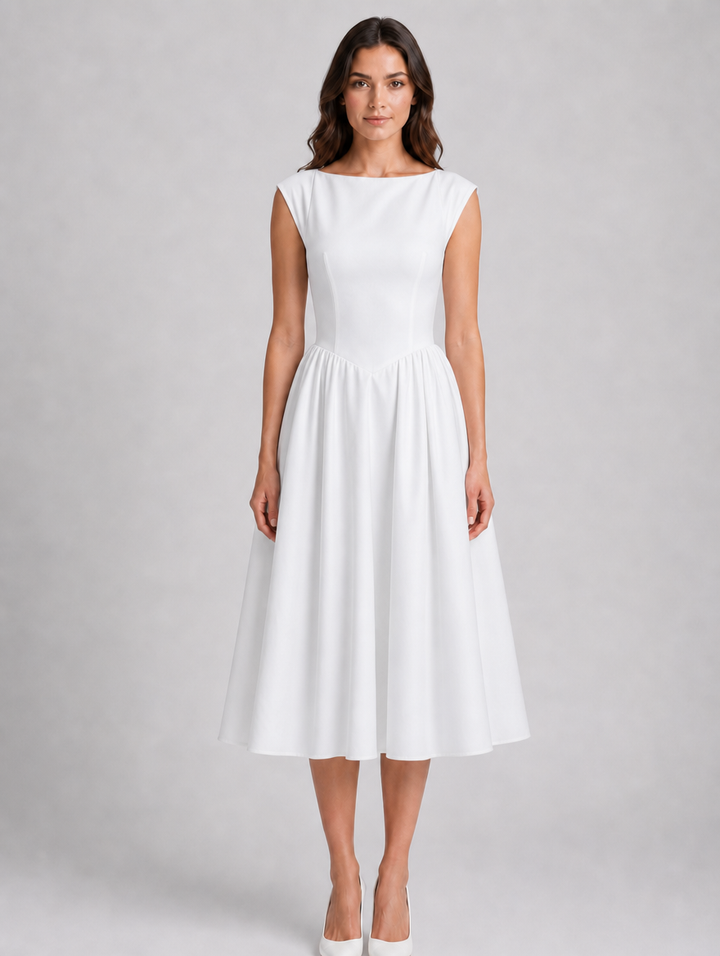 Women's Graduation Dress with Boat Neck & Open Back | Midi