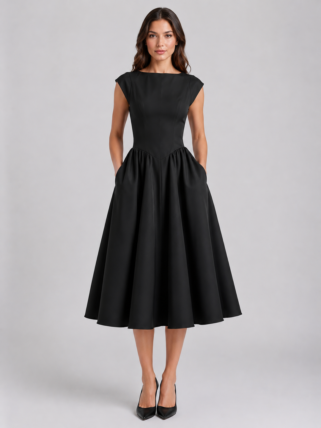 Women's Graduation Dress with Boat Neck & Open Back | Midi