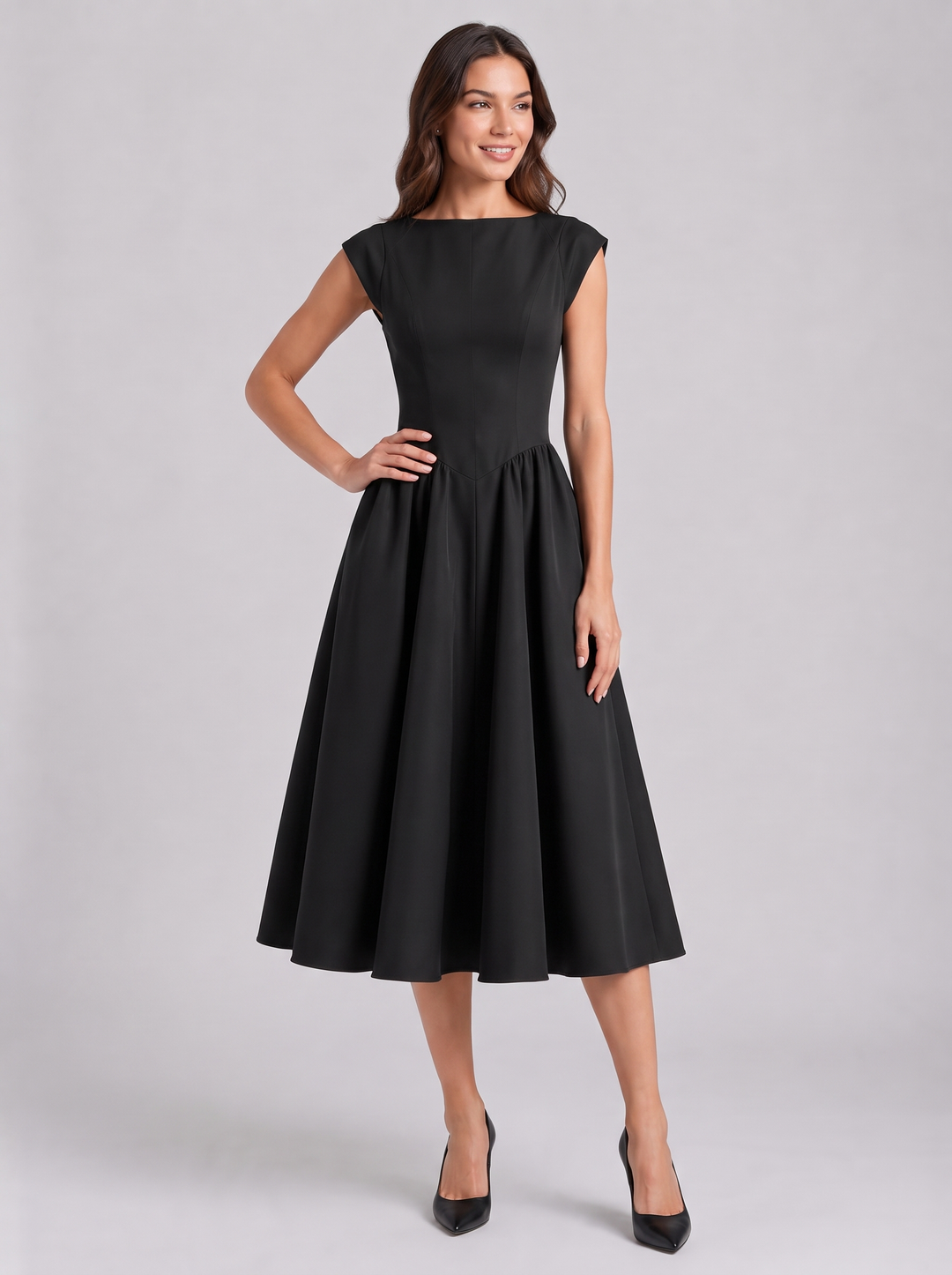 Women's Graduation Dress with Boat Neck & Open Back | Midi